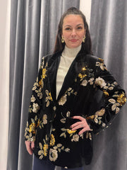 Blazer in velluto nero con ricamo floreale oro 23371 NE CRISTINA GAVIOLI 