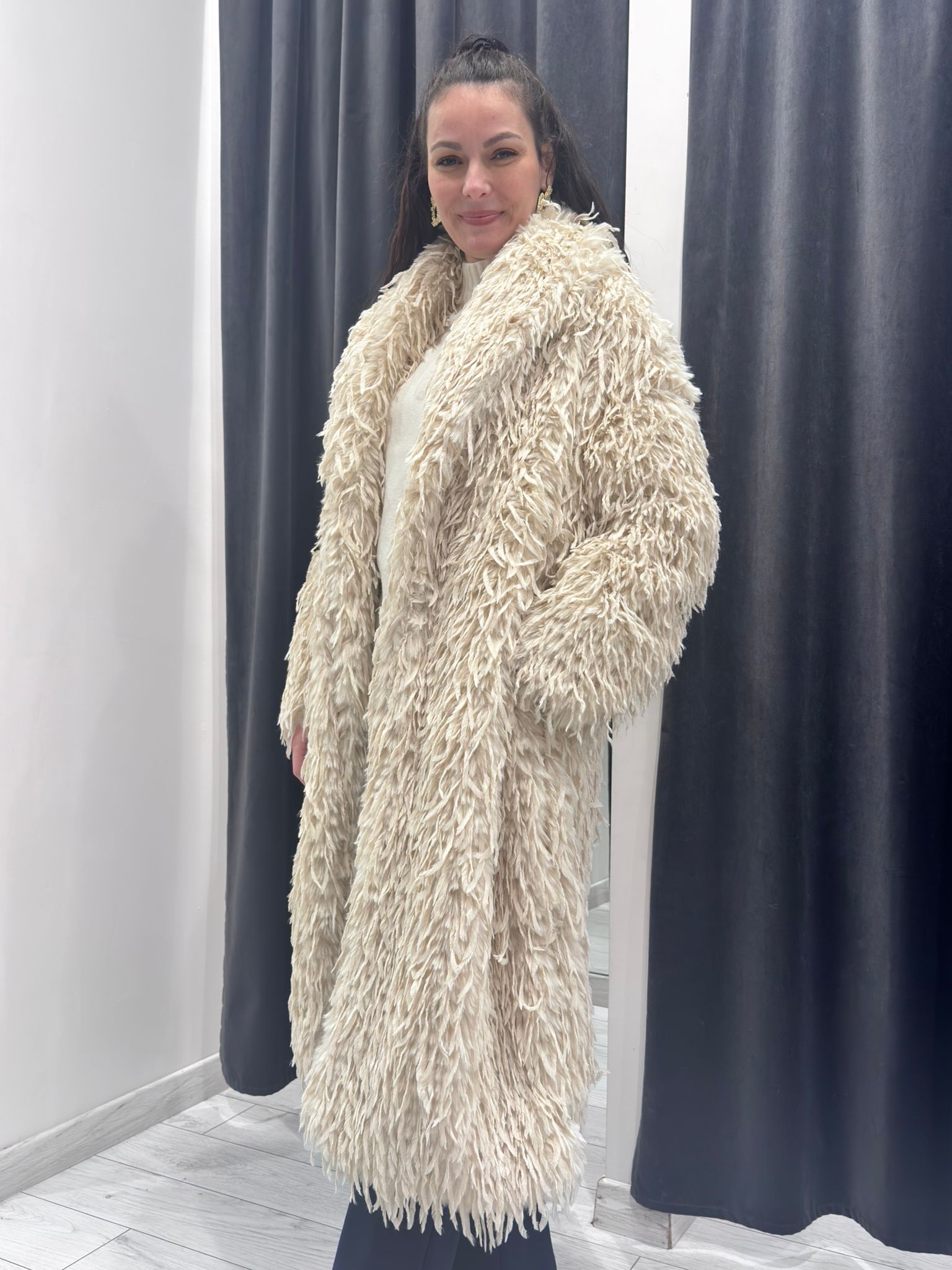 Cappotto faux fur WYH7219 BE CRISTINA GAVIOLI 
