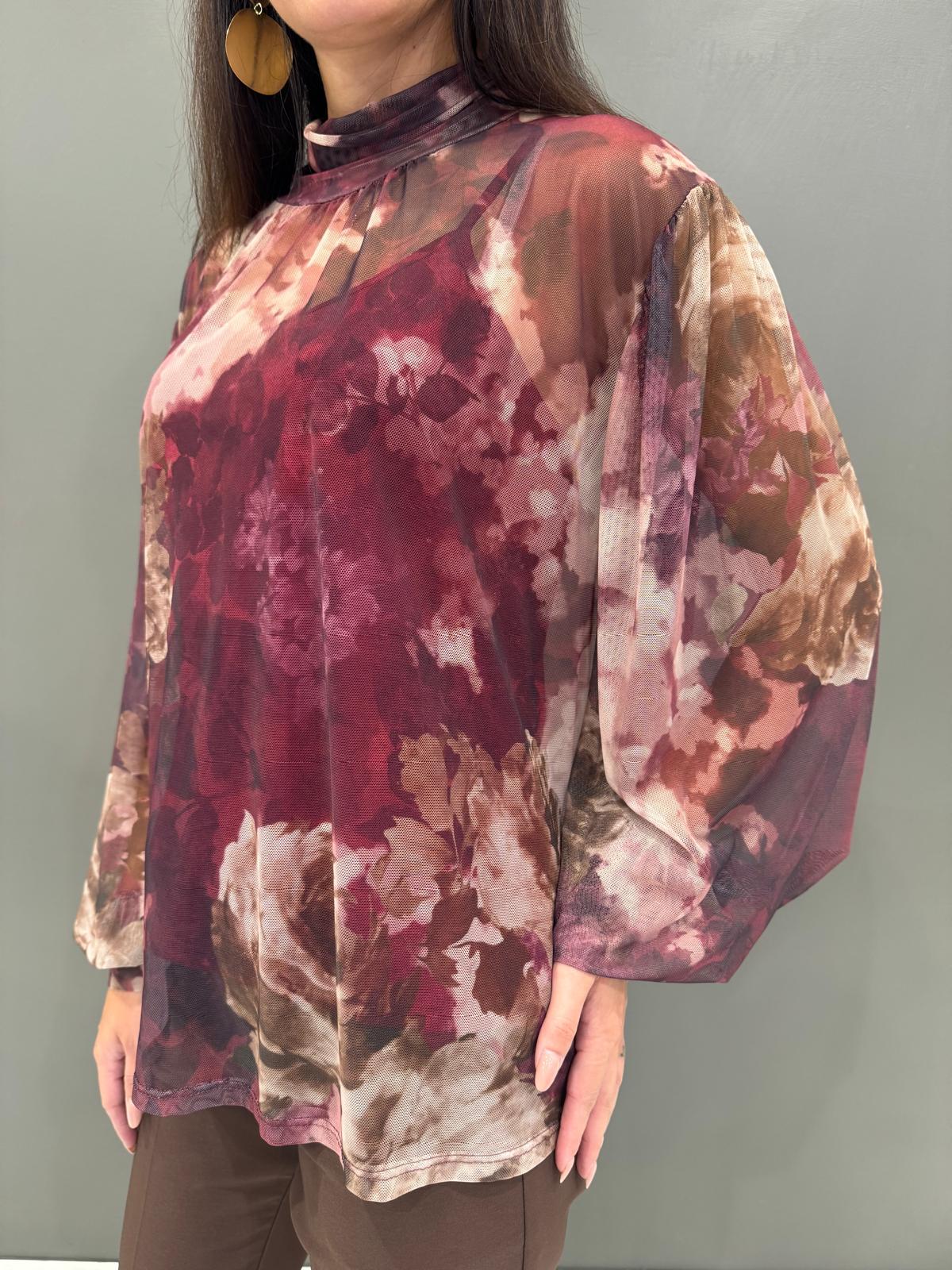 Blusa donna  in tulle con maxi fiori 19622FTULL2 BO CRISTINA GAVIOLI 