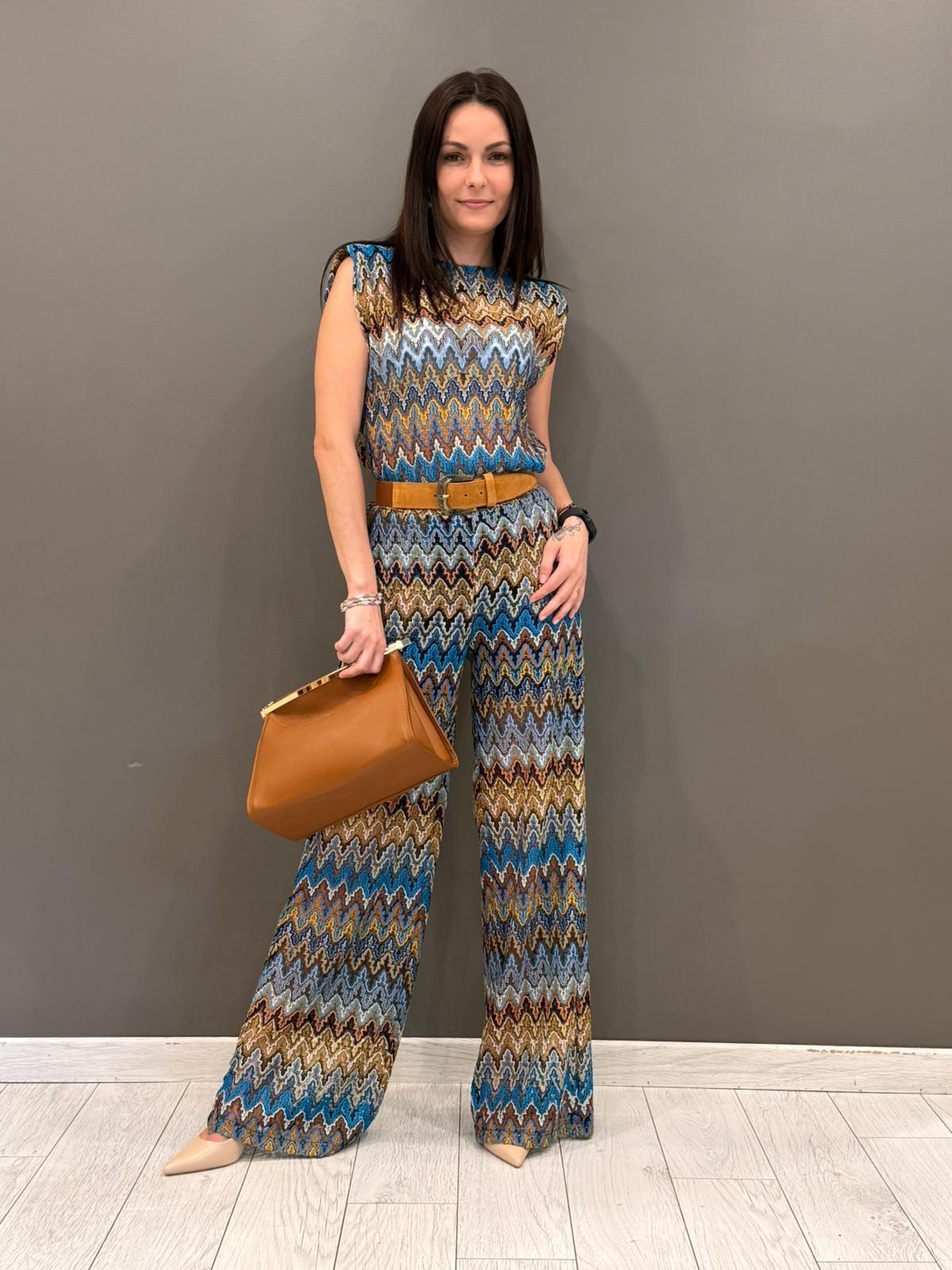 Pantaloni palazzo lavorazione pizzo tipo missoni CP218-26 BL REALI 