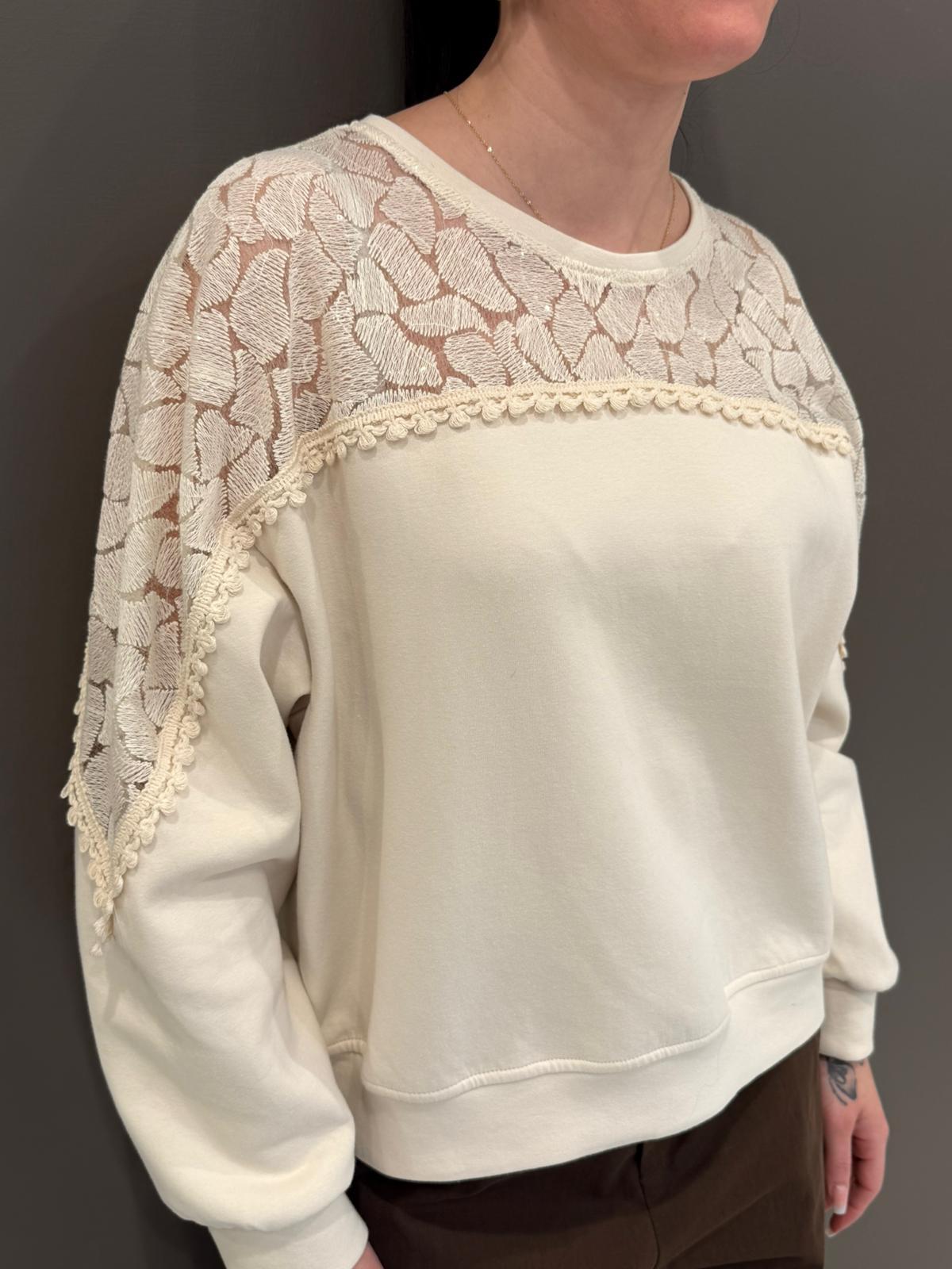 Maglia in felpa inserto macramè FE342 BU CRISTINA GAVIOLI 