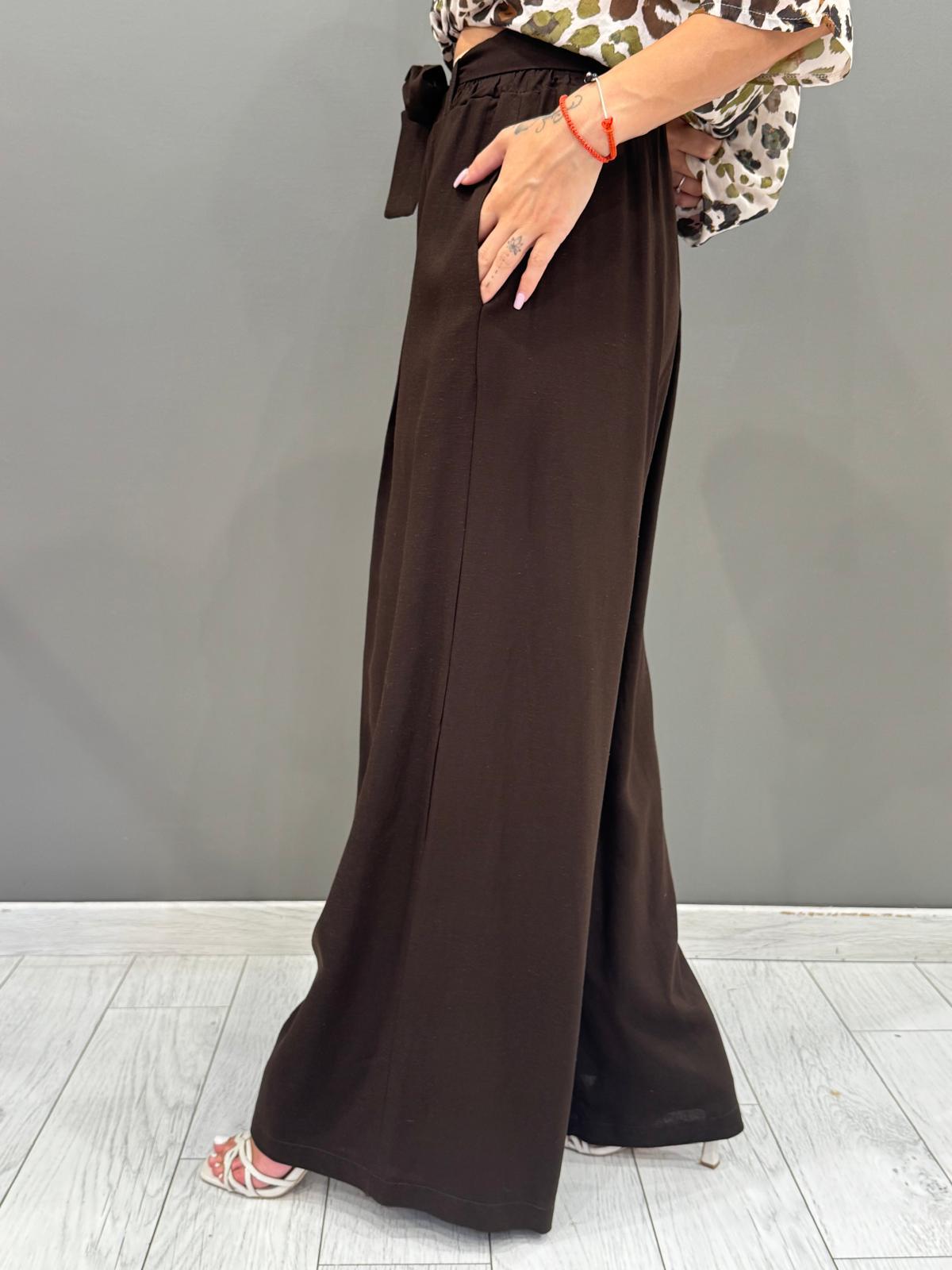 Pantalone palazzo in lino e viscosa con cintura 18839LINO FO REBECCA 