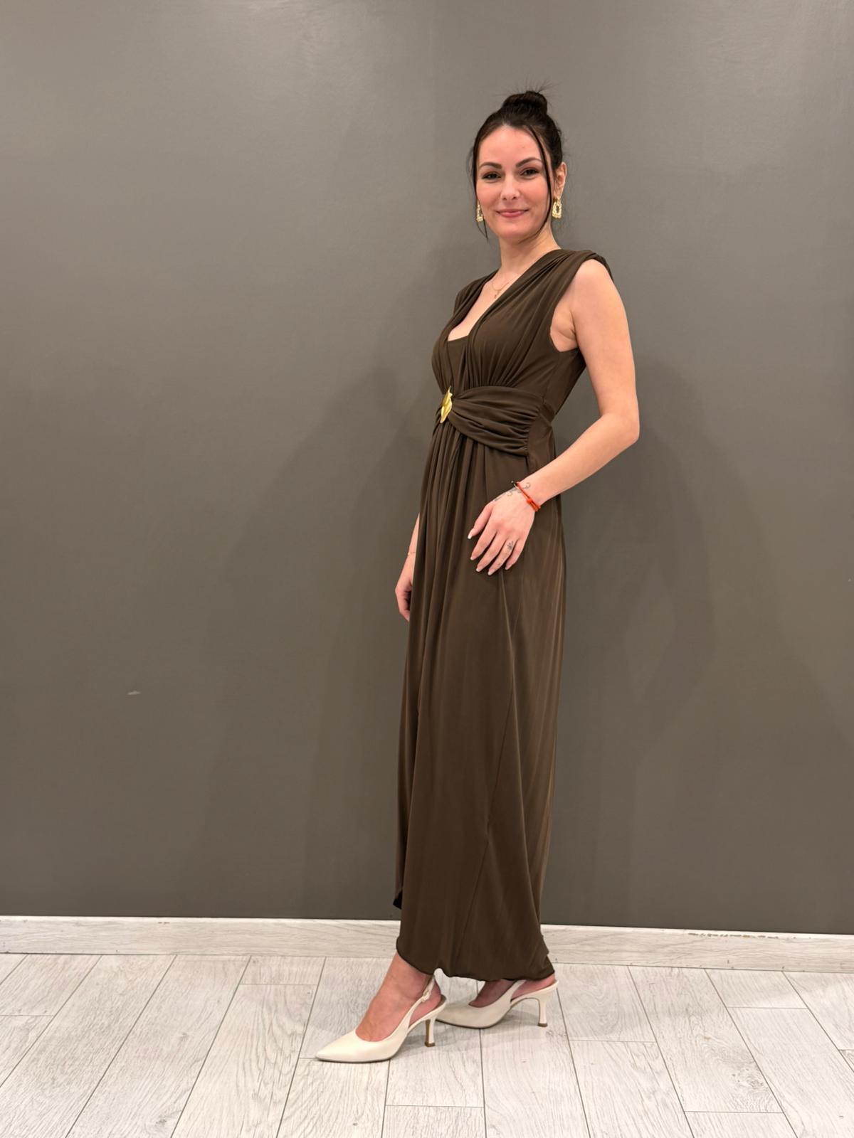 Abito lungo spacco e gioiello CN334 MO CRISTINA GAVIOLI 