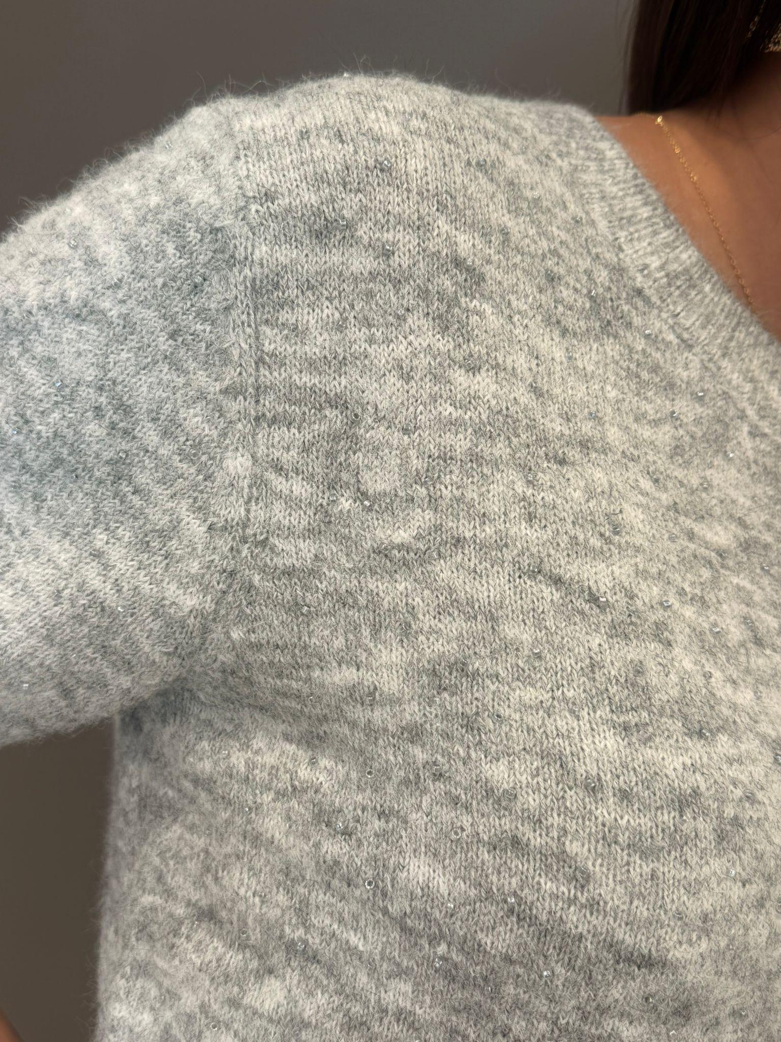 maglia manica corta e strass JN1192 GR REBECCA 