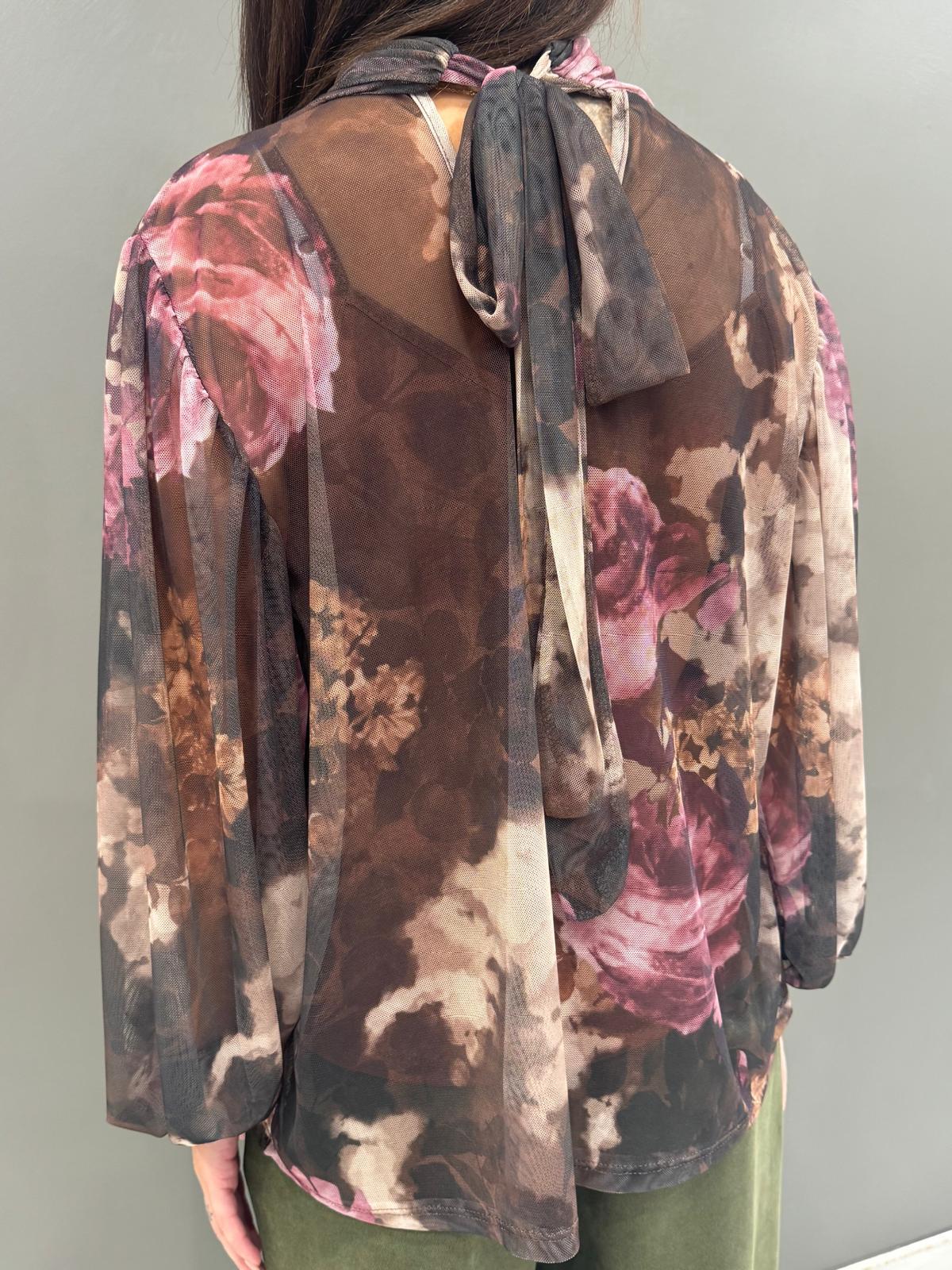 Blusa donna  in tulle con maxi fiori 19622FTULL2 CA CRISTINA GAVIOLI 