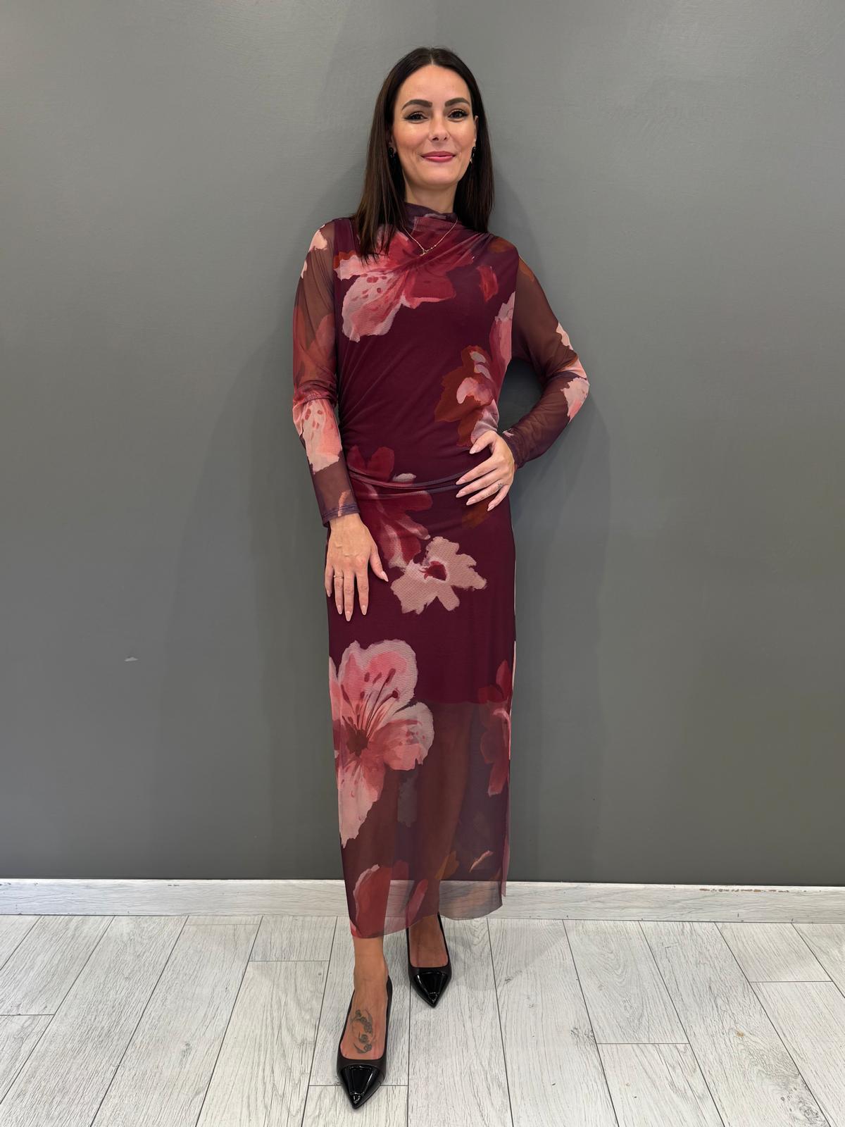 Abito lungo donna trasparente con fiori 19616FTULL BO CRISTINA GAVIOLI 