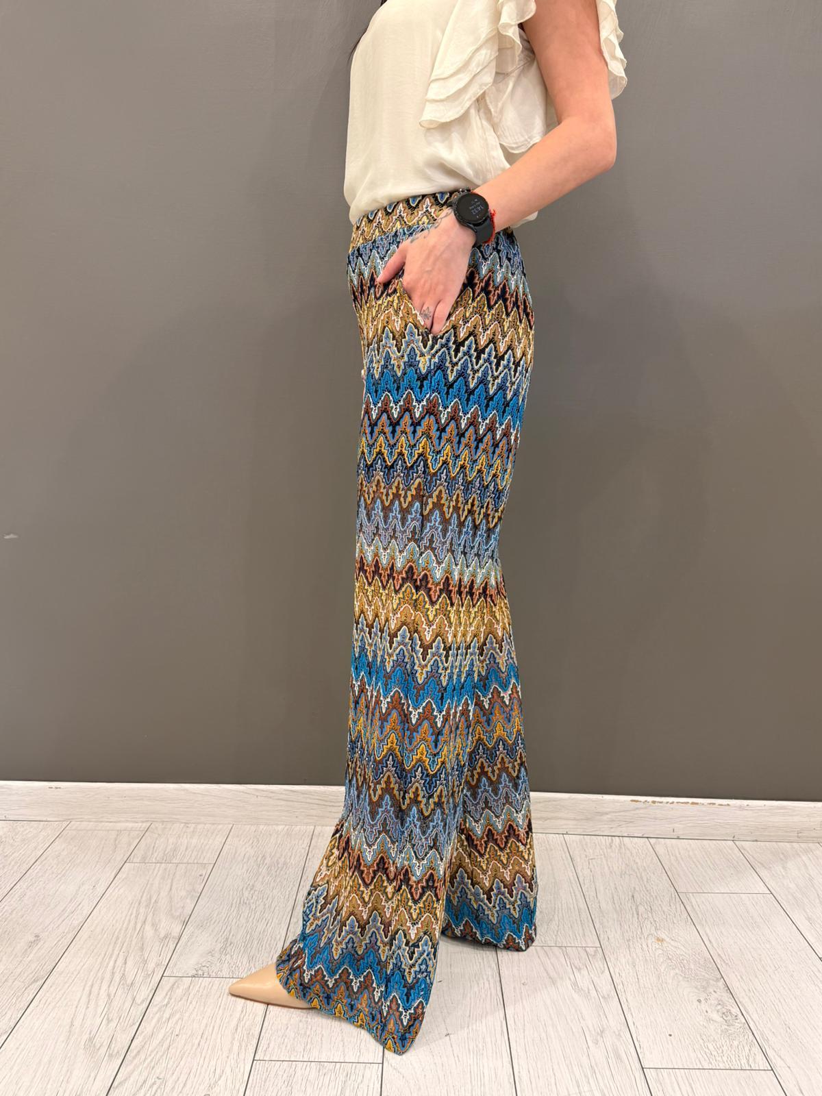 Pantaloni palazzo lavorazione pizzo tipo missoni CP218-26 BL REALI 