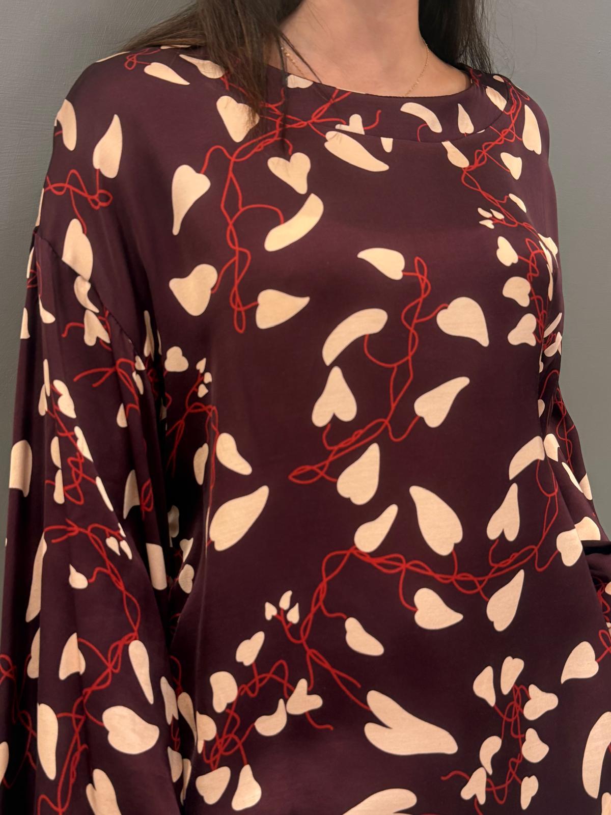 Blusa donna bordeaux fantasia con maniche ampie 424205 BO CRISTINA GAVIOLI 