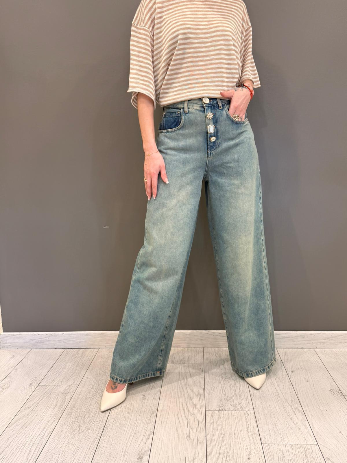 pantaloni jeans bottone gioiello JEC0271 U CRISTINA GAVIOLI 