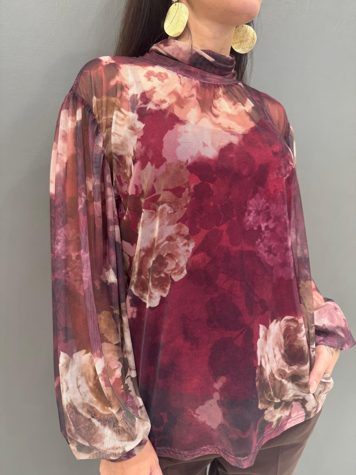 Blusa donna  in tulle con maxi fiori 19622FTULL2 BO CRISTINA GAVIOLI 