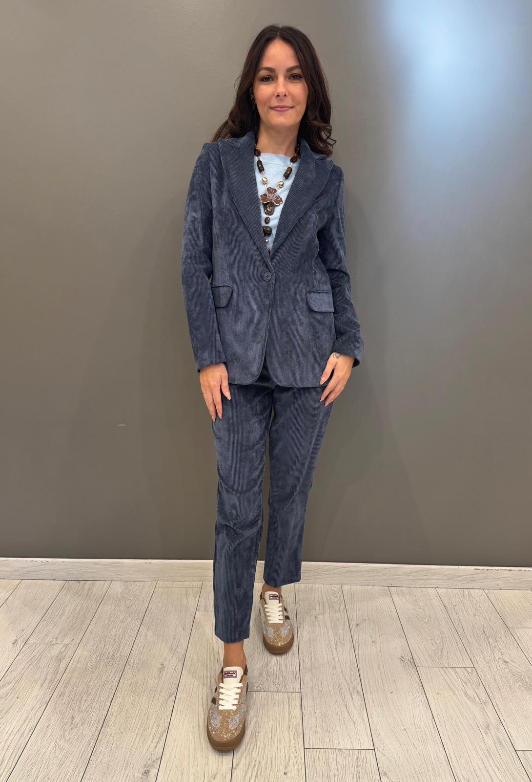 tailleur monopetto velluto a coste 20413 BL CRISTINA GAVIOLI 