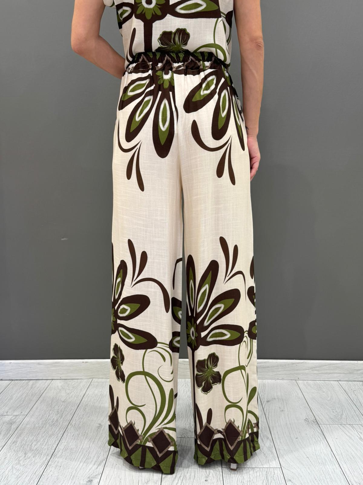 Pantalone palazzo in viscosa con stampa floreale grafica 6382-17 PA REBECCA 