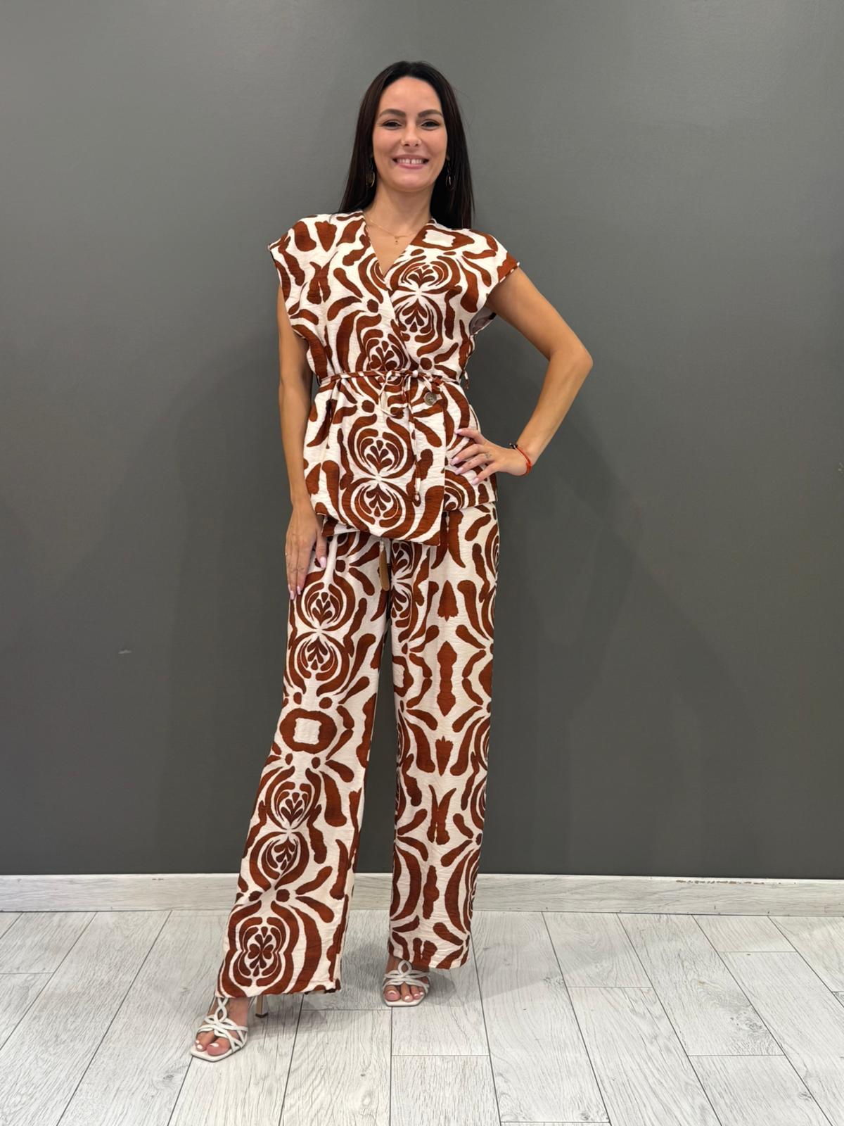 Completo fantasia con cintura in tessuto  Blusa e pantalone 19092-89 RUPA REBECCA 