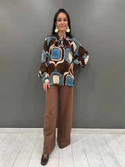 Camicia fantasia geometrica con fiocco 423209 CA CRISTINA GAVIOLI 