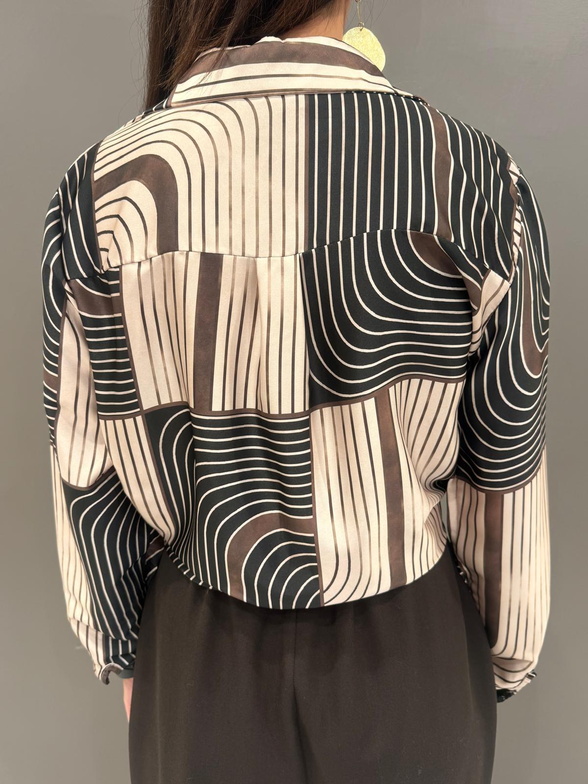 Camicia fantasia geometrica bianco  nero e beige 3957FR31 NEBU REBECCA 