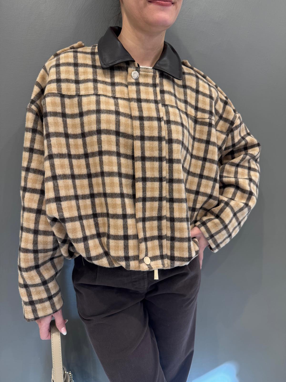 Giubbotto corto check colletto a contrasto 82025CHST BE REBECCA 