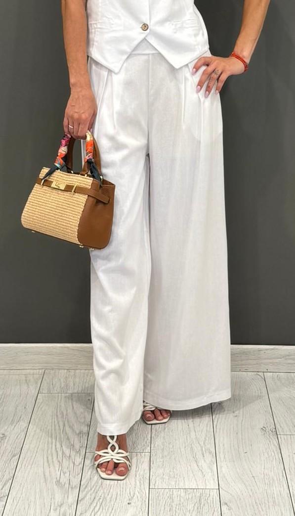 Pantaloni palazzo misto lino L2337 BI REBECCA 