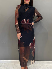 Abito lingo trasparente con fiori 19616FTULL NE CRISTINA GAVIOLI 