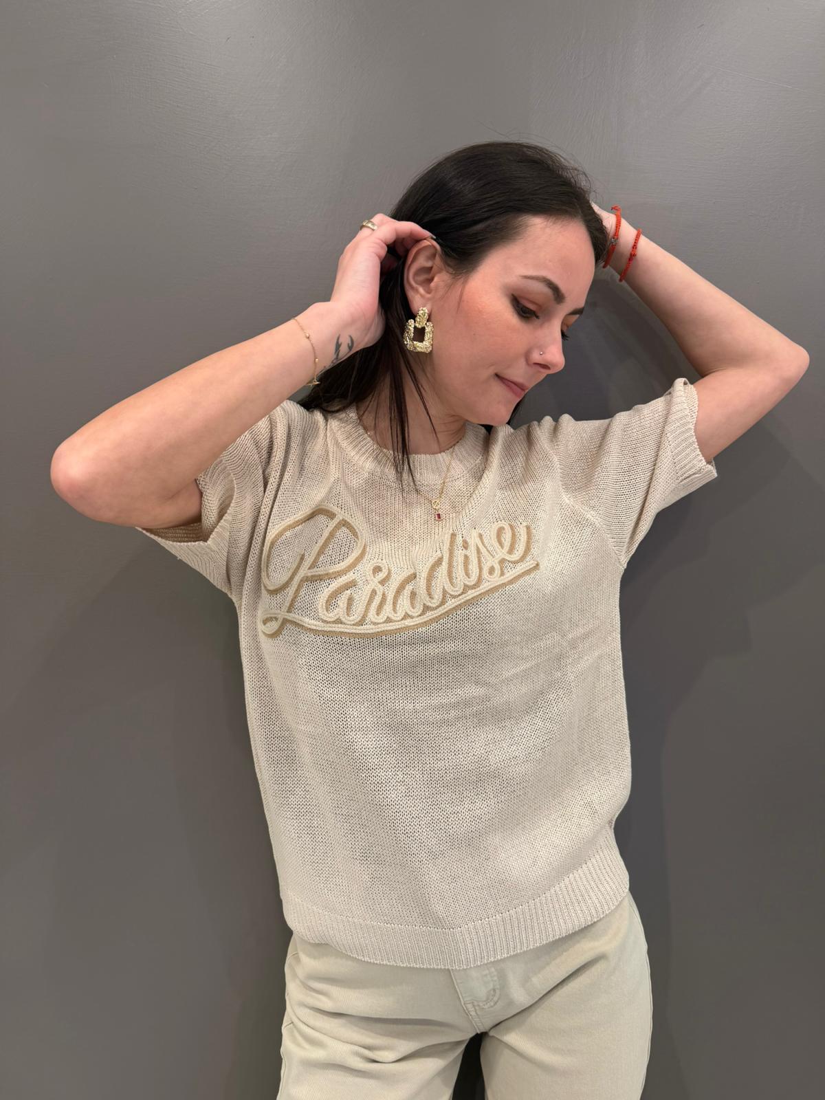 Maglia girocollo con stampa paradise VS087 BE REBECCA 