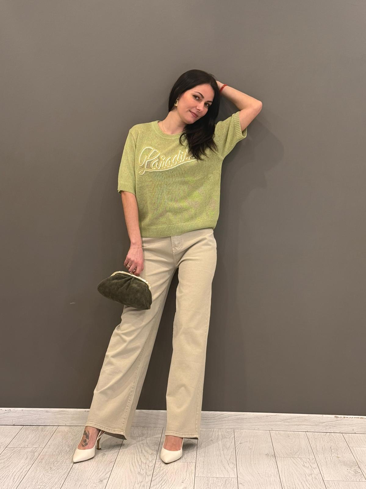 Maglia girocollo con stampa paradise VS087 VE REBECCA 