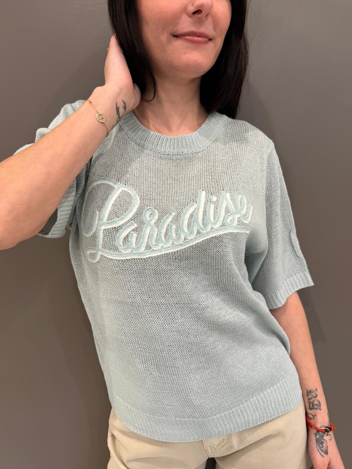 Maglia girocollo con stampa paradise VS087 BL REBECCA 