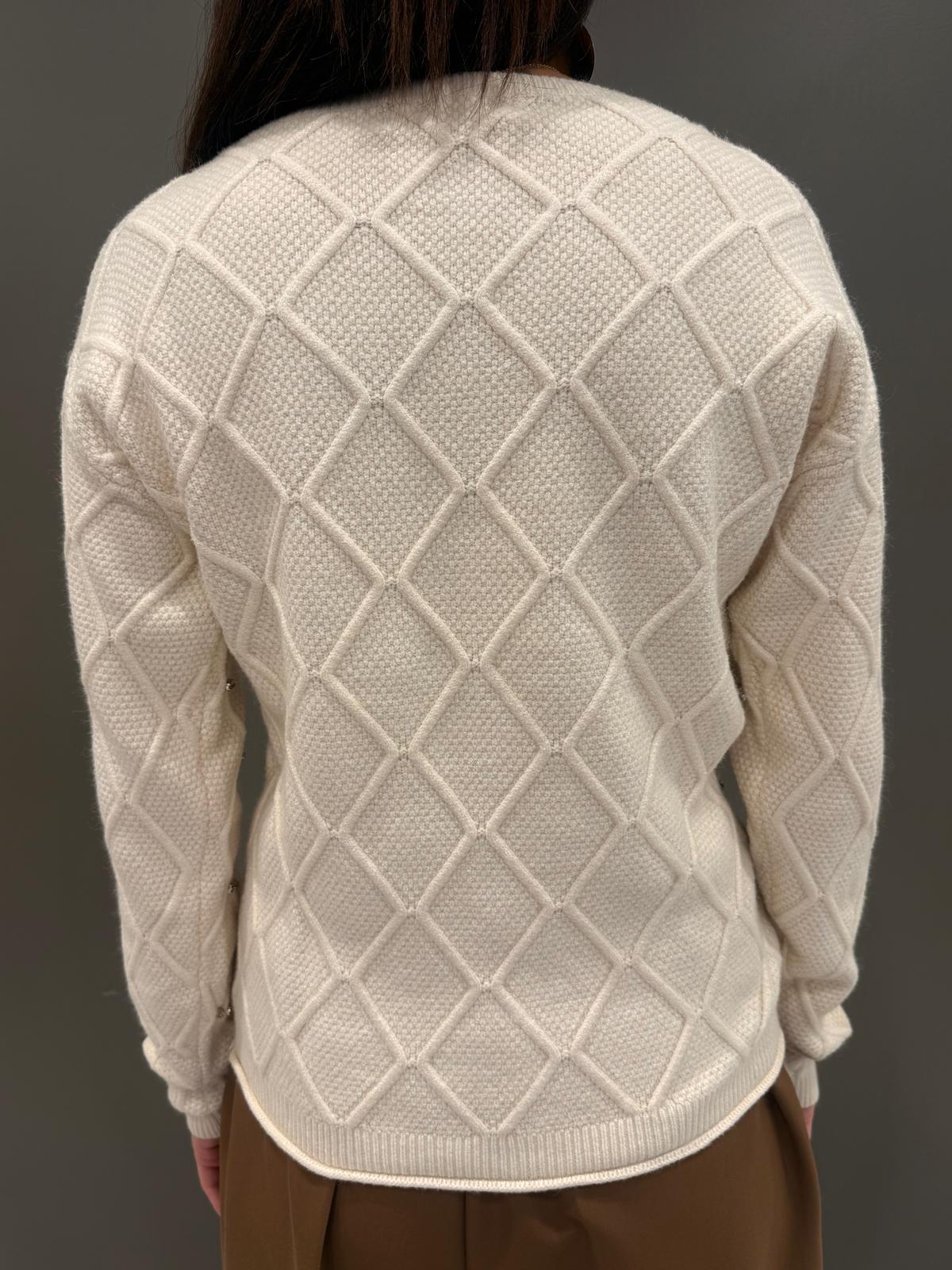 Maglia girocollo lavorata a rombi con strass 20048 NAT CRISTINA GAVIOLI 