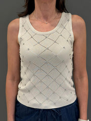 Top maglia motivo rombi con strass
