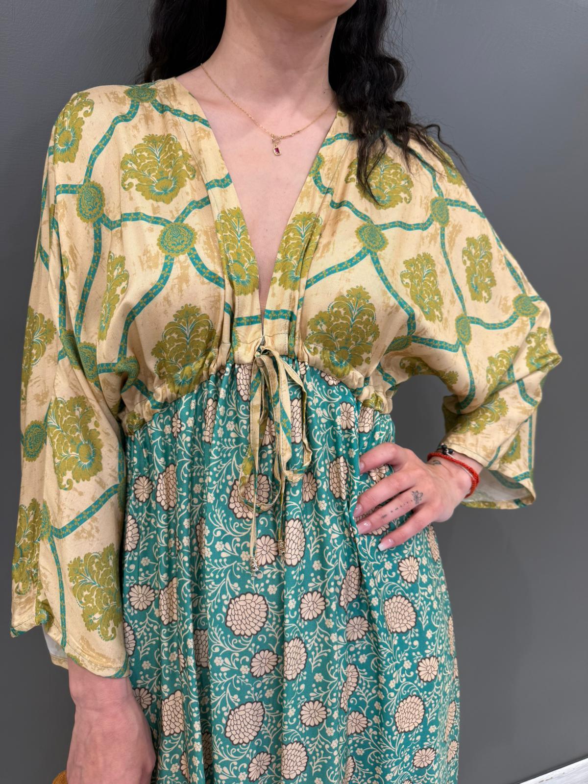 Abito lungo fantasia manica kimono 25522 V1 WU'SIDE 