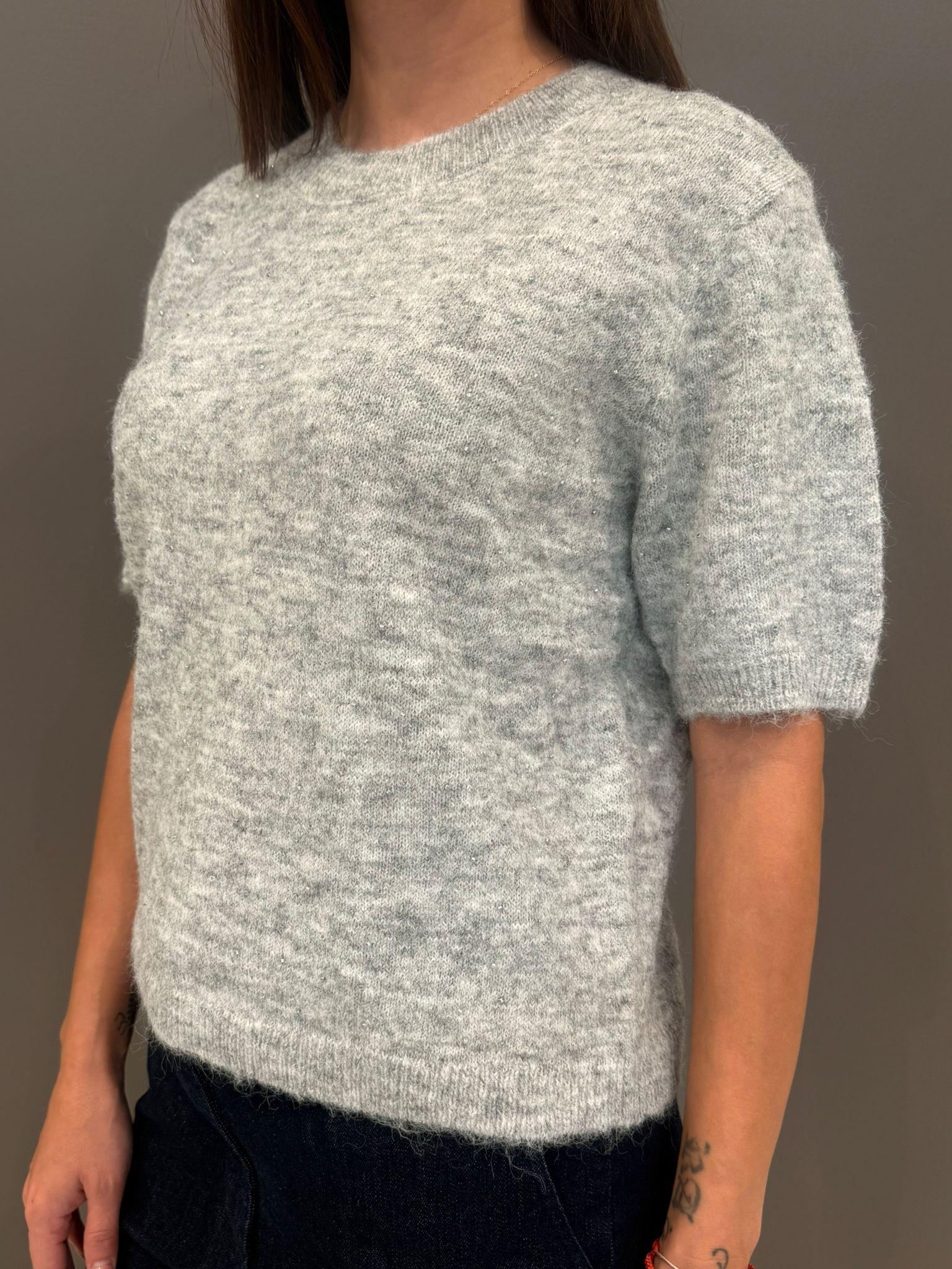 maglia manica corta e strass JN1192 GR REBECCA 