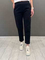 pantaloni jersey fitted con risvolta