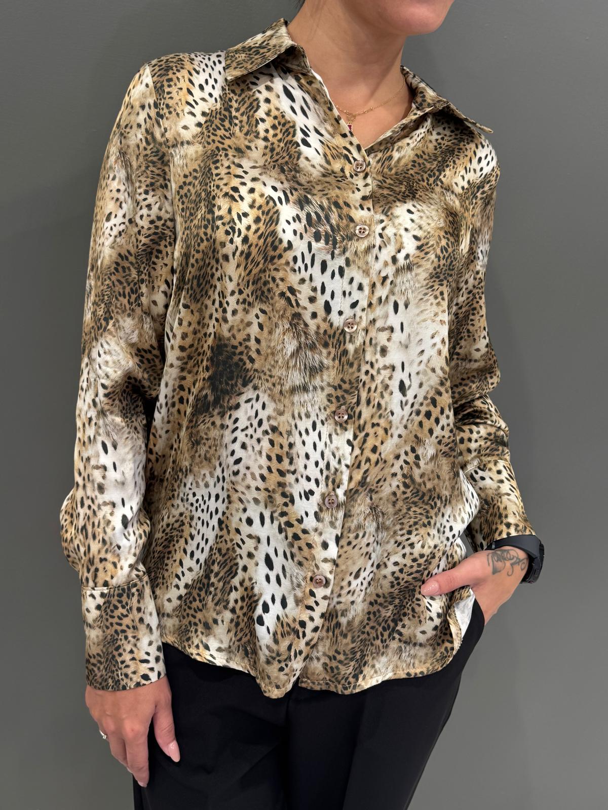 Camicia animalier viscosa HG154 NR CRISTINA GAVIOLI 
