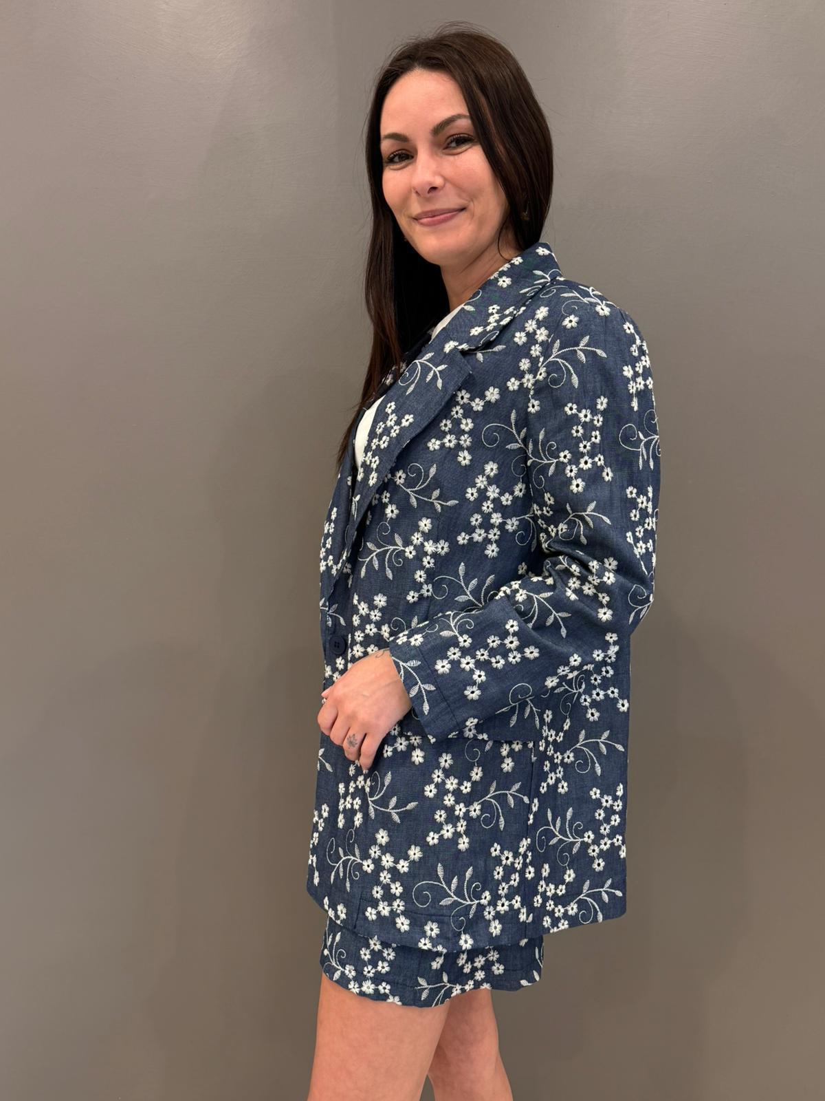 Giacca tela denim con ricami OMGC392 DE CRISTINA GAVIOLI 