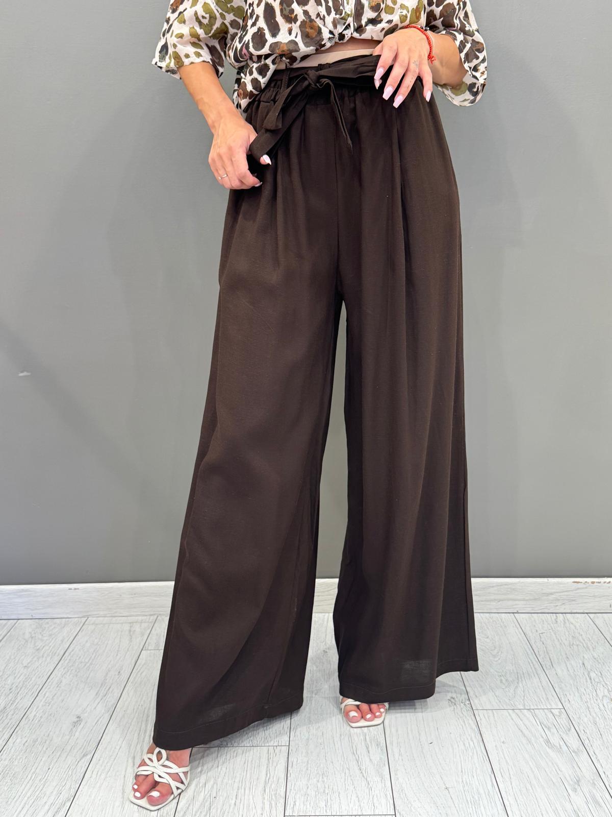 Pantalone palazzo in lino e viscosa con cintura 18839LINO FO REBECCA 