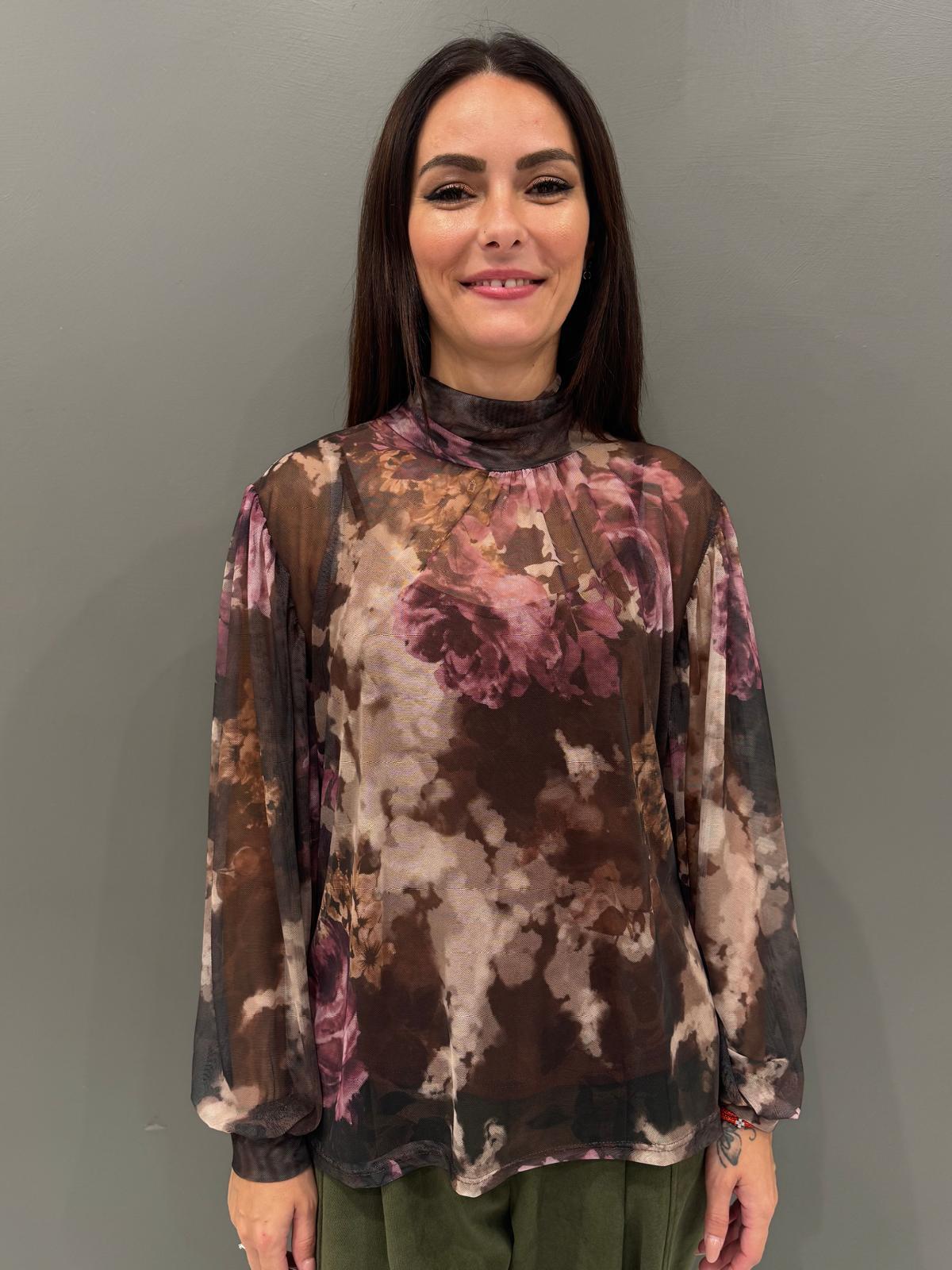 Blusa donna  in tulle con maxi fiori 19622FTULL2 CA CRISTINA GAVIOLI 