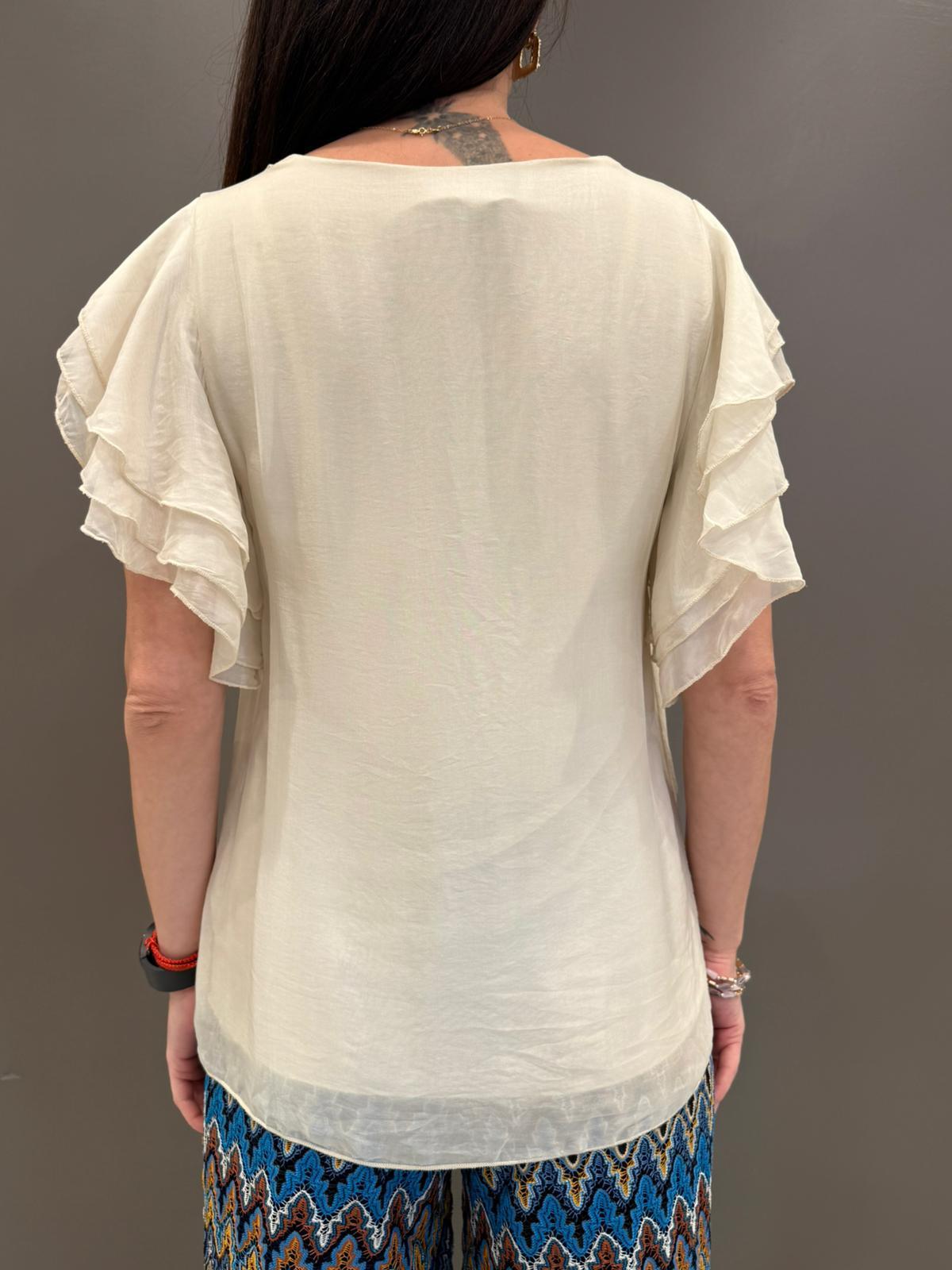 Blusa smanicata con gale HG132 EC CRISTINA GAVIOLI 