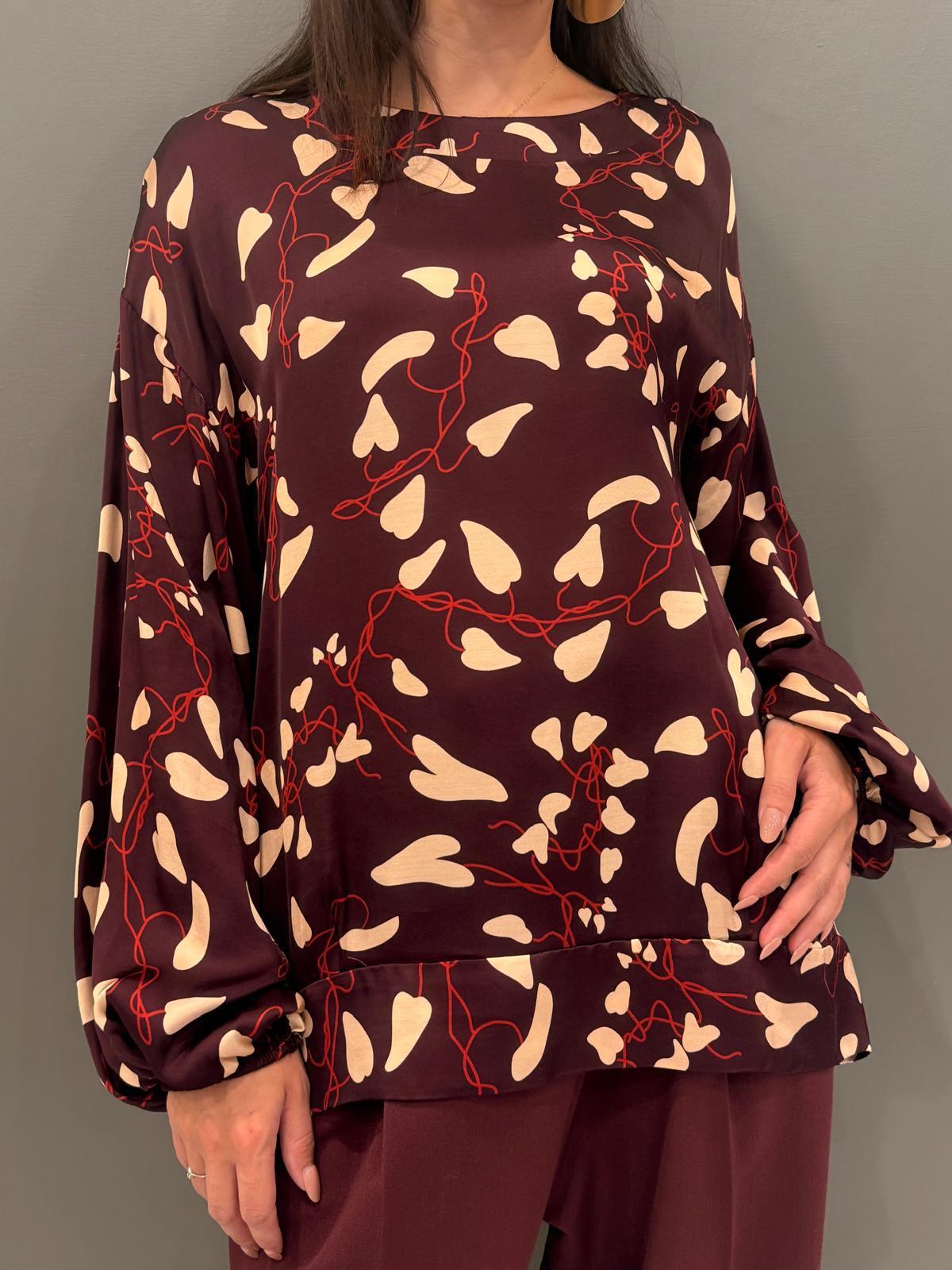 Blusa donna bordeaux fantasia con maniche ampie 424205 BO CRISTINA GAVIOLI 
