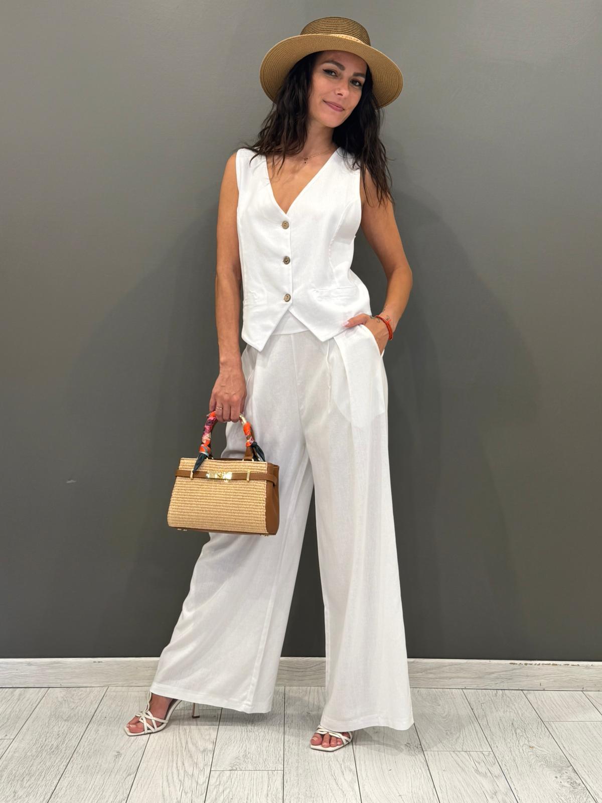 Pantaloni palazzo misto lino L2337 BI REBECCA 