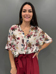 Camicia over in cotone e seta con stampa floreale 9691 AM REBECCA 