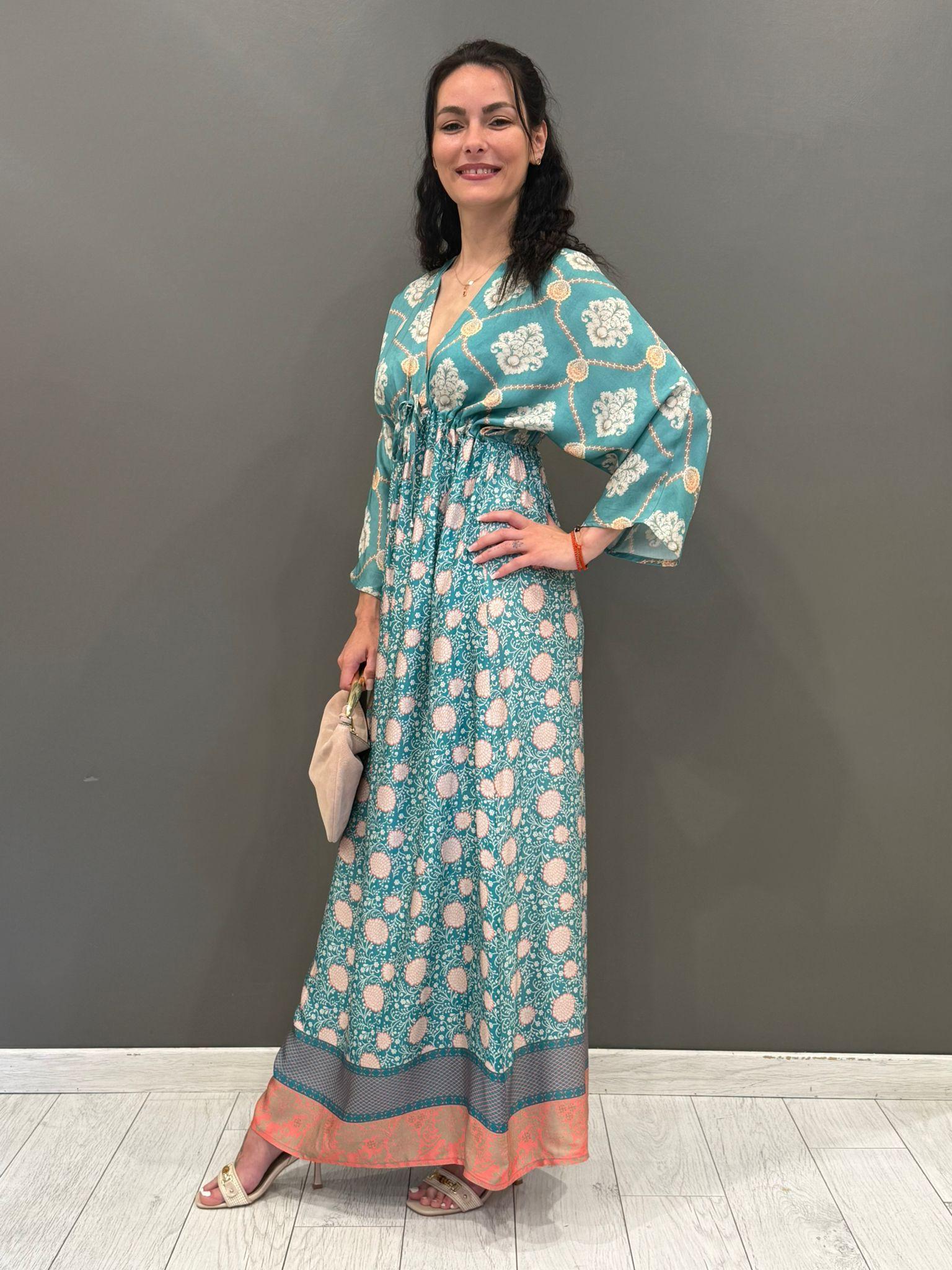 Abito lungo fantasia manica kimono 25522 V2 WU'SIDE 