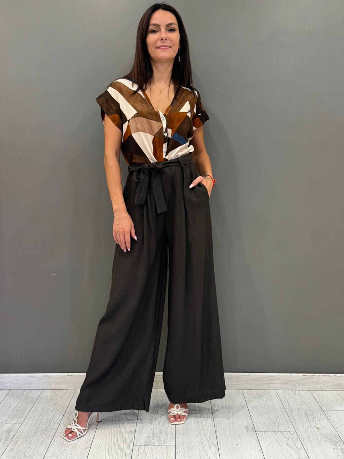 Camicia in viscosa stampa astratta con maniche corte 15569 MOTA REBECCA 