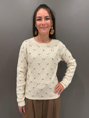 Maglia girocollo lavorata a rombi con strass 20048 NAT CRISTINA GAVIOLI 