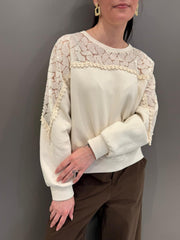 Maglia in felpa inserto macramè FE342 BU CRISTINA GAVIOLI 