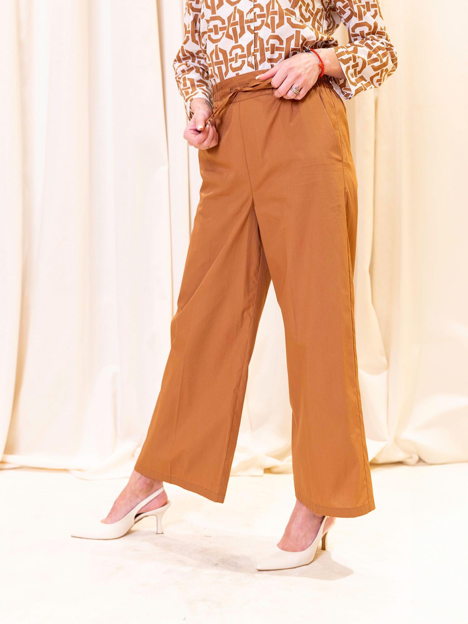 Pantalone ampio in popeline di puro cotone con coulisse