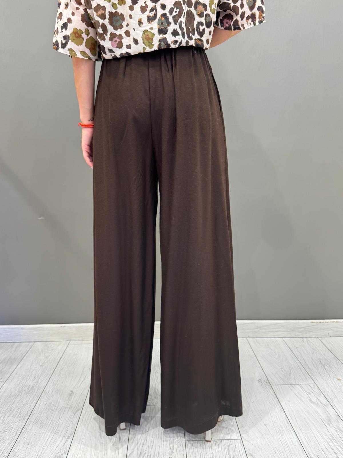 Pantalone palazzo in lino e viscosa con cintura 18839LINO FO REBECCA 