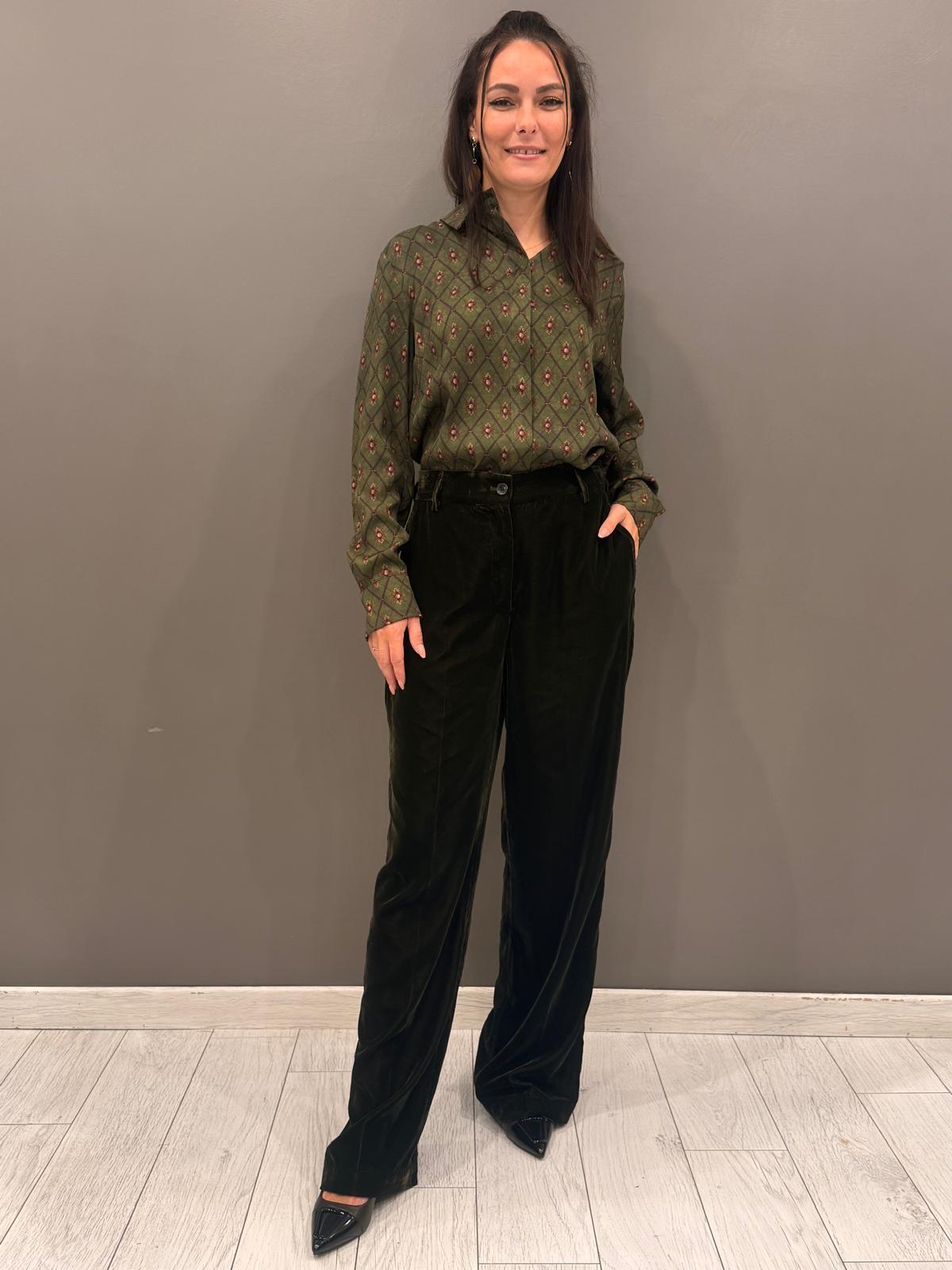 Pantalone in velluto verde 25579 V4 WU'SIDE 