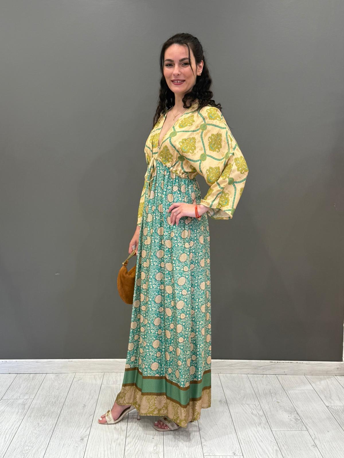 Abito lungo fantasia manica kimono 25522 V1 WU'SIDE 