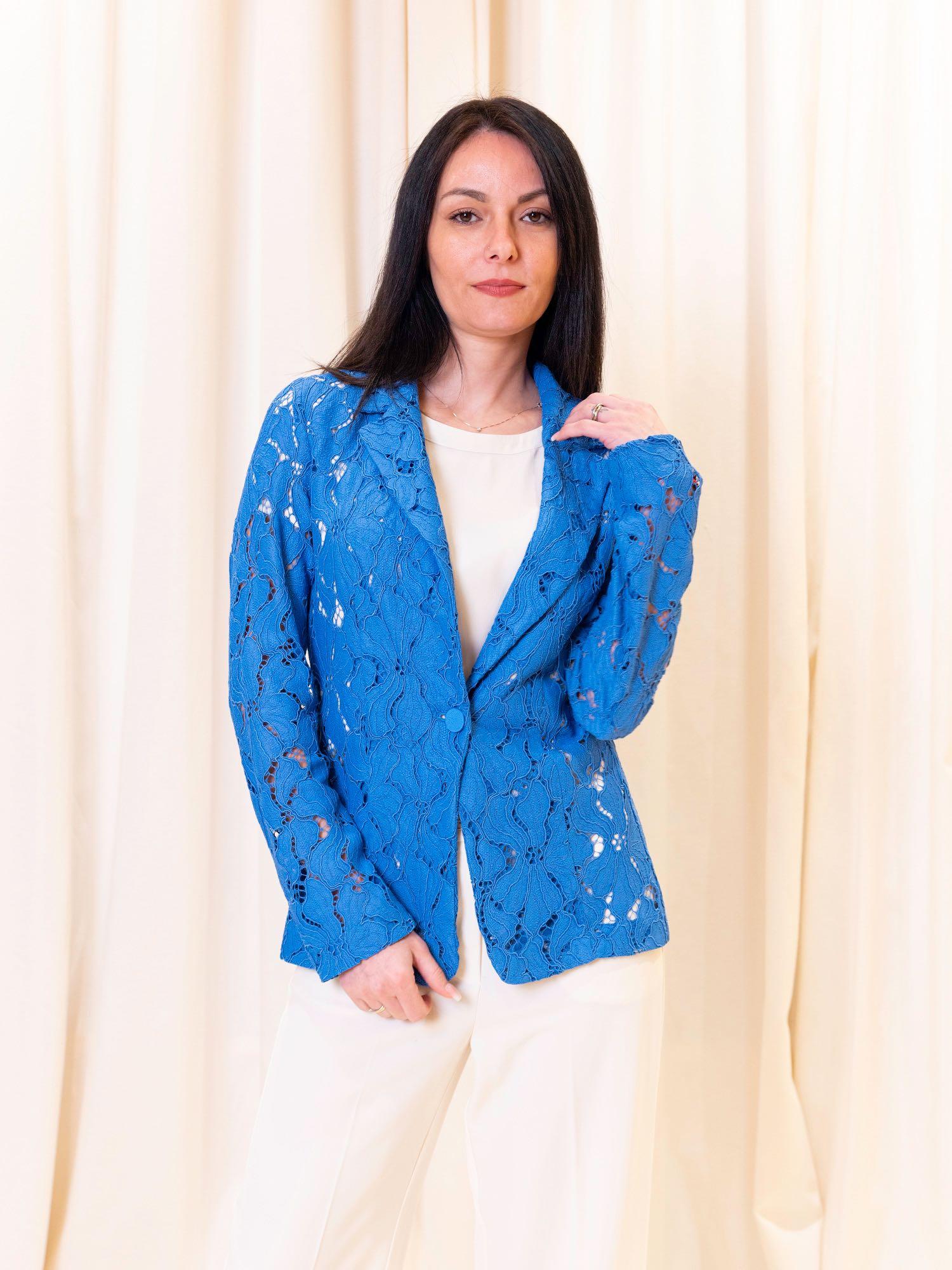 Blazer in jersey con dettagli in pizzo