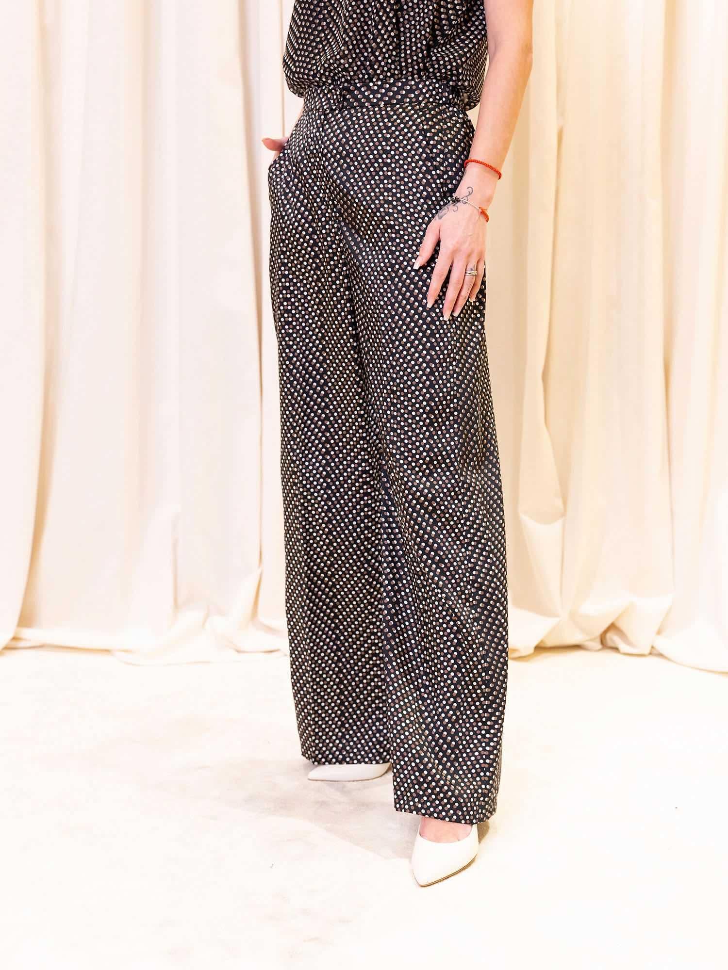 Pantaloni twill stampato pois