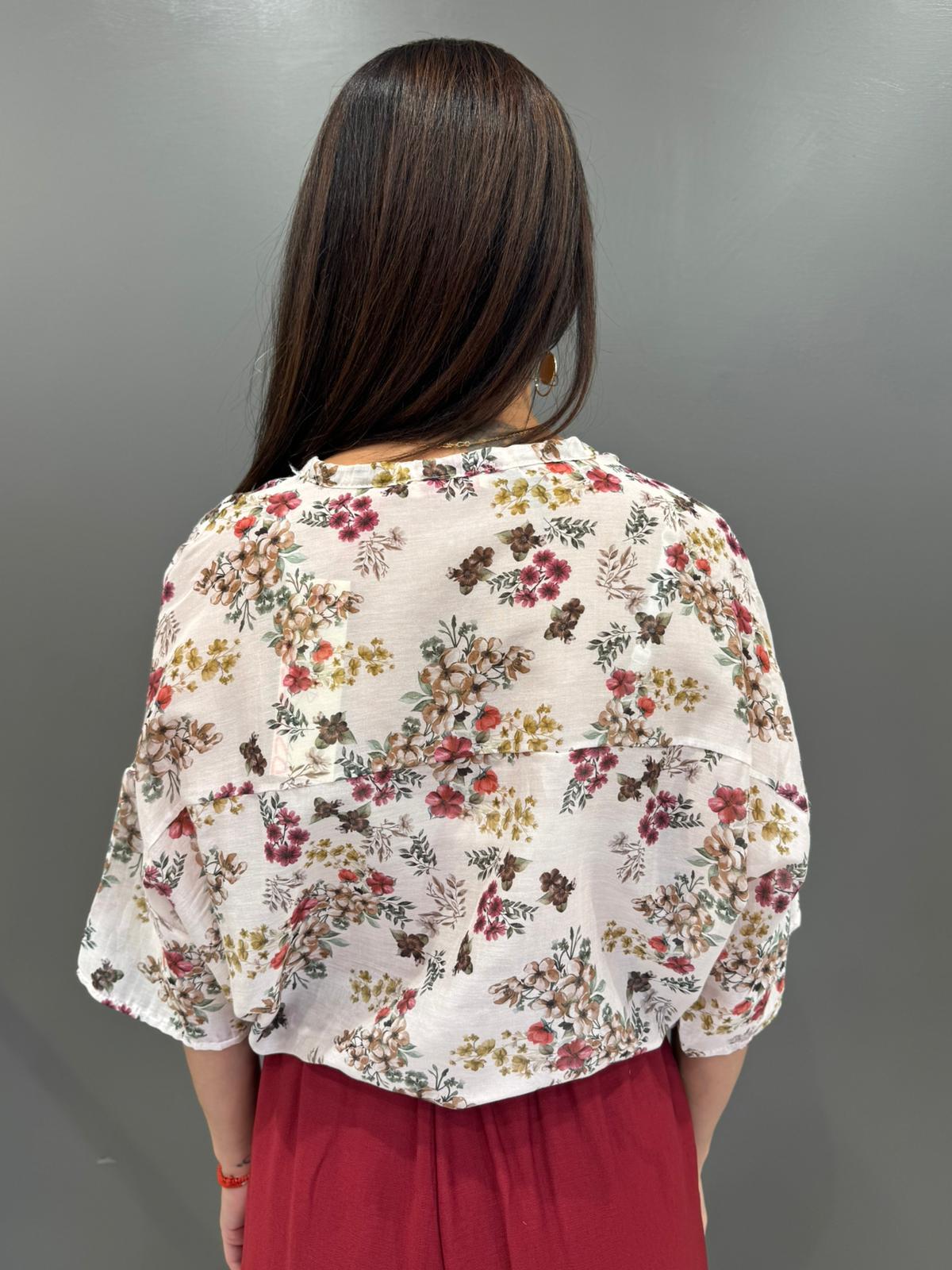 Camicia over in cotone e seta con stampa 9691 OR REBECCA 