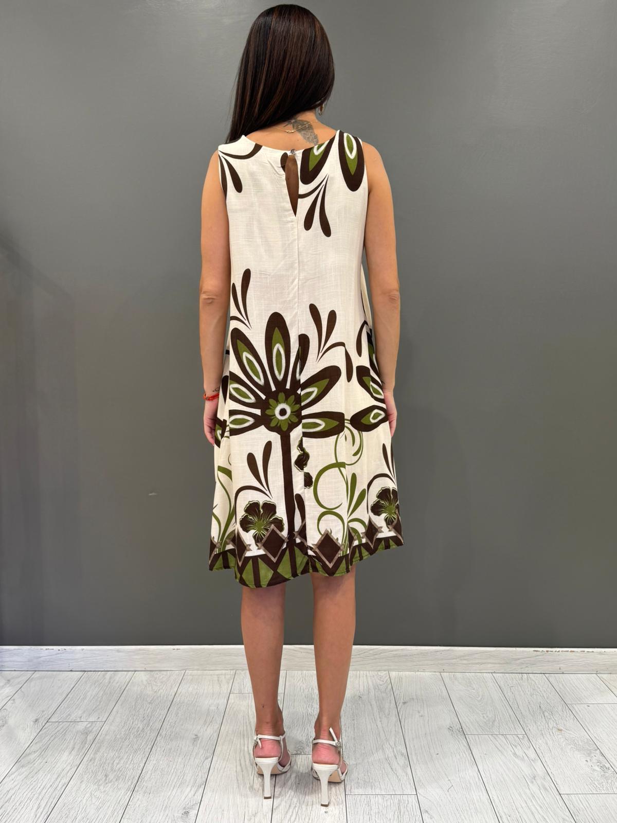 Abito smanicato in viscosa con stampa floreale grafica 19038-17 VEMO REBECCA 